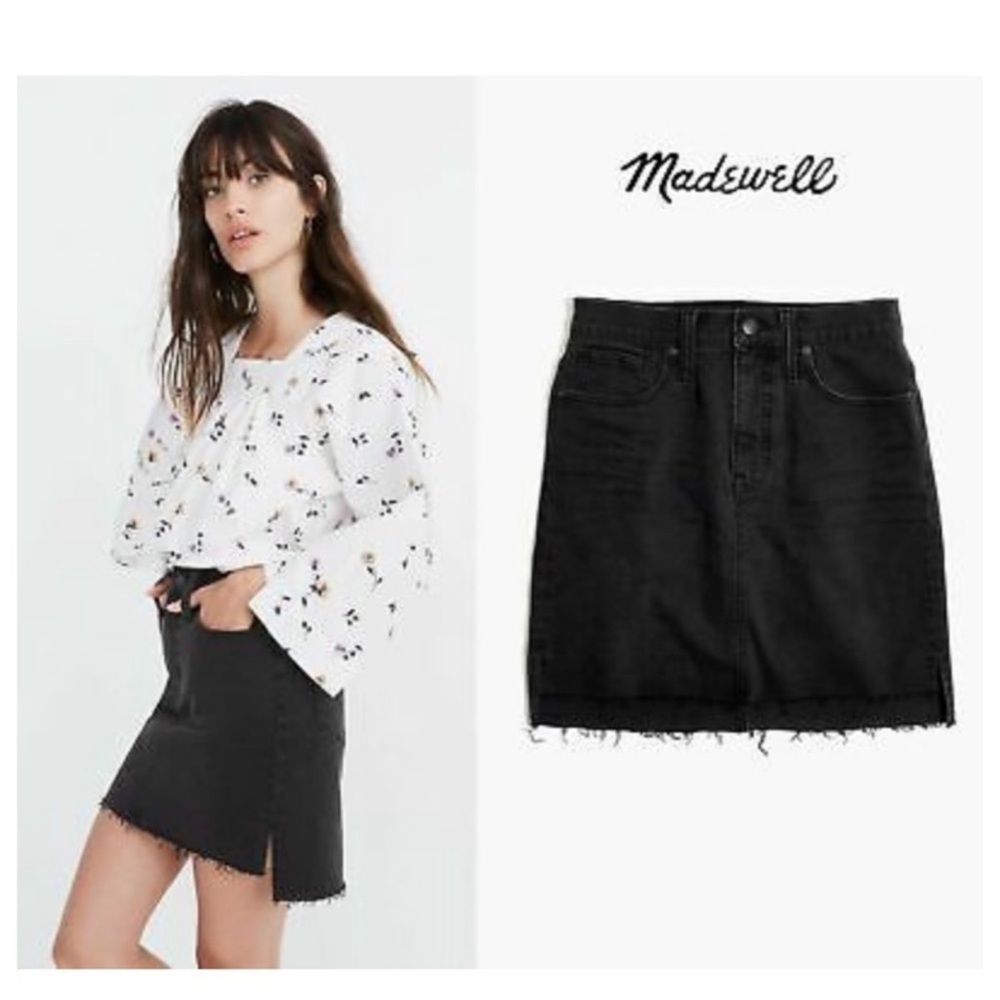 Madewell Women's Black Step Hem Denim Skirt Frayed Hem size 25 Great condition!